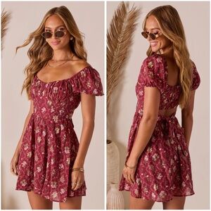 VICI Adina Scoop Neck Burgundy Floral Mini Dress M NWT
